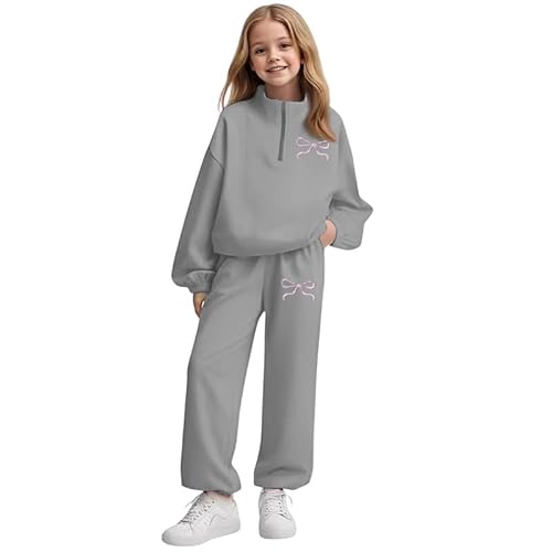 Sweatsuits For Girls Half Zipper 2 Piece 8-13 Years Toddler Outfits For Girls Winter Spring Fashion Pullover Tracksuit With Pockets Long Sleeve Sweatshirts And Jogging Sweatpants Sweatset Gray-8Y