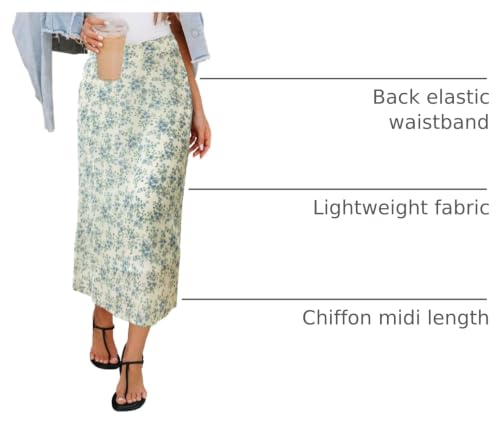 Image of HERBATOMIA Women's Floral Print Midi Skirt Casual High Elastic Waist Zipper Vintage Long Boho Skirts for Women