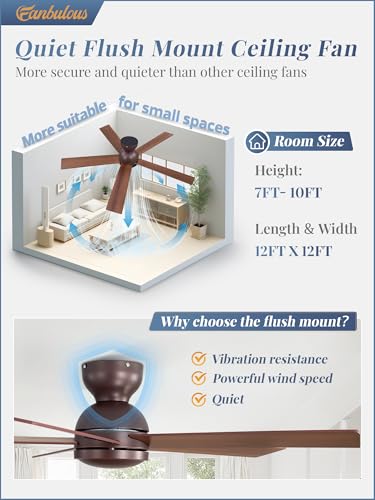 Image of Fanbulous 48 Inch Flush Mount Ceiling Fan without Light, Brown&Farmhouse