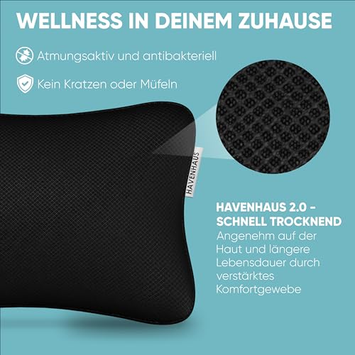 HAVENHAUS Premium Badewannenkissen schwarz | Badewannenkissen Nacken schnelltrocknend & extra große Saugnäpfe | Badekissen für Badewanne waschbar | Nackenkissen Badewanne Badezubehör | Wannenkissen