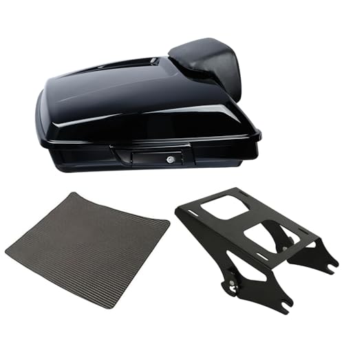 TCT-MOTORPARTS Vivid Black 5.5 Razor Motorcycle Trunk Luggage w/Backrest Fit for 2014-2025 Harley Davidson Touring Models Trunk Tail Box