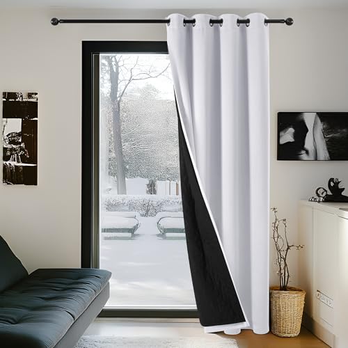 Deconovo Blackout Curtain for Door, Thermal Insulated Curtain with Thick Microfiber Quilted Lining, 2 Layers Energy Saving Eyelet Curtain for Bedroom, 80 x 84 Inch, Silver Grey, 1 Panel