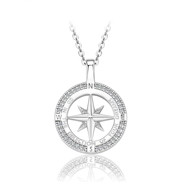 Collier boussole moissanite pendentif argent 925 tendance femme