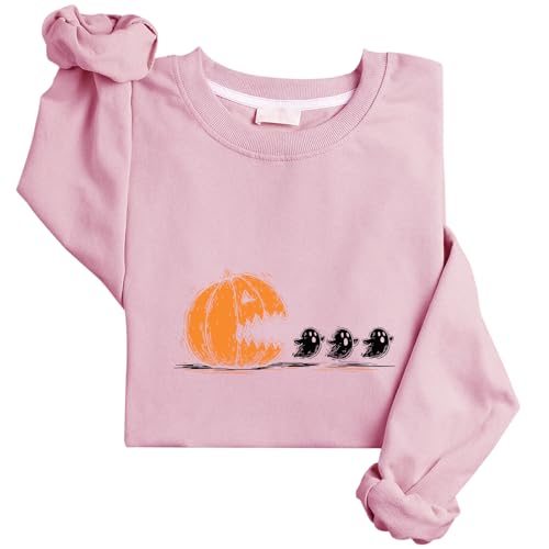 Trendy Halloween Pumpkin Chasing Ghost Sweatshirt Funny Boo Ghost Sweatshirt