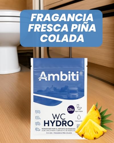 Miniatura 5 de Ambiti Monodosis Hidrosolubles Para Depósito De Residuos De Autocaravanas,Caravanas Y Campers Antibacteriano Elimina Deshechos Orgánicos Y Papel Higiénico Fragancia Piña Colada 15