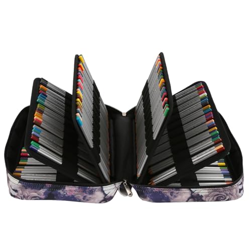 Image of Colored Pencil Case 100 Slots hold 300 pc Pencils Organizer Large Capacity with Handy Wrap Portable Multilayer Holder for Watercolor Pencils & Gel Pen Markers(Gery Rose)