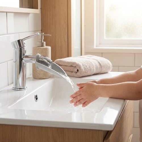 Image of Portable Silicone Bathroom Sink Faucet Extender - Splash Reducing Hand Washing Helper for Toddlers, Kids, and Children, Faucet Cover Extension Attachment (Grey)