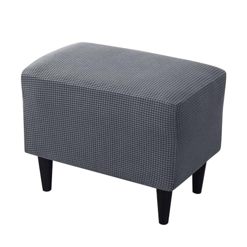 Highdi Funda Otomana Rectangular Color Sólido Jacquard Elástico Funda de Reposapiés de Sofá, Funda para Taburete Extraíble Lavable Protector de Puff con Parte Inferior Elástica (Gris Oscuro)