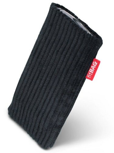 fitBAG Retro Black Housse sur Mesure pour HTC One X OneX. Velours côtelé avec Doublure en Microfibre pour Le Nettoyage d'écran
