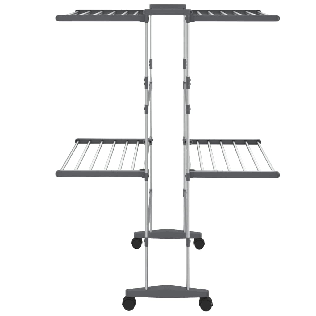 Wäscheständer 2 Etagen mit Rollen silber Aluminium 60x70x106 cm klappbar faltbar platzsparend mit Flügel für Balkon Bad Garten Camping zum Trocknen von Wäsche und Kleidung