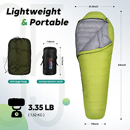 Tobtos Mummy Sleeping Bag, 4 Season Warm & Cold Weather Camping Sleeping Bag For Adults, Lightweight Backpacking Sleeping Bag With Compression Sack For Camping, Outdoor, Hiking, Backpacking (Green) #TOP1