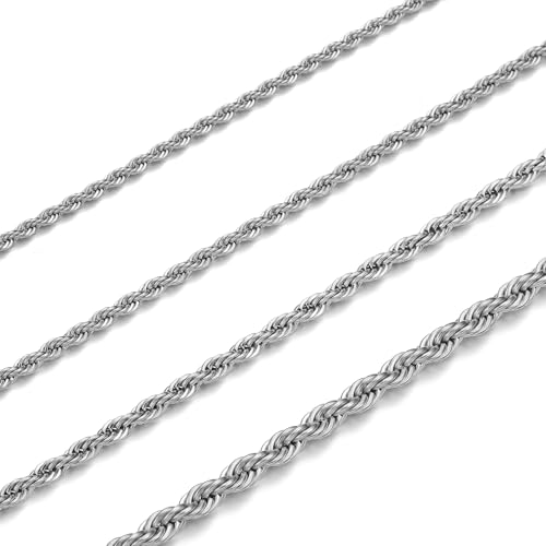 HSWYFCJY Collar Hombre Plata 3mm Cadena De Acero Inoxidable Plata Cadena Hombres 70cm
