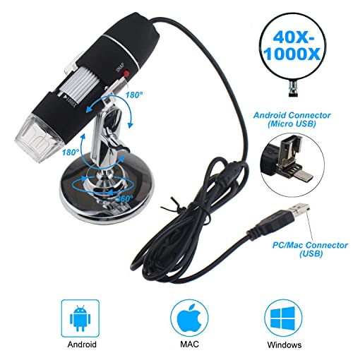 Tipmant Usb Digital Microscope Magnification 40-1000X For Inspection, Industrial, Science Lab, Compatible With Pc/Mac, Android Tablet/Smart Phone (Micro Usb) #TOP2