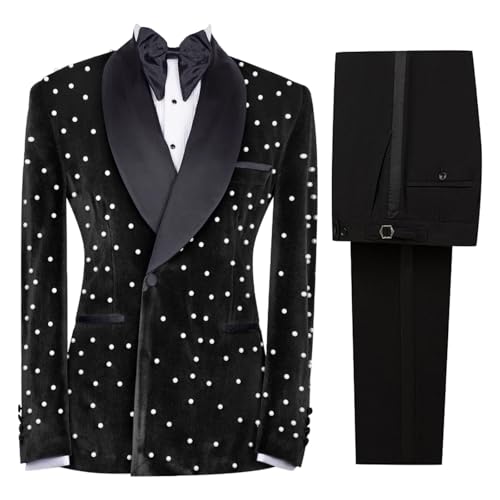 Luxury Velvet Men Suit 2 Piece Shawl Lapel Green Tailor Made Tuxedos with Pearl for Prom,Party,Wedding