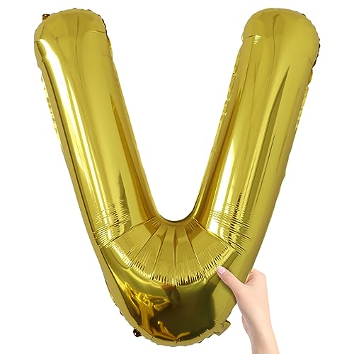 Image of Letter Balloons Gold Party Balloon - 40 Inch Large Gold Letter V Balloon, Letter Balloon Birthday Decorations, Balloon for Women Men Anniversary Party Decorations Supplies