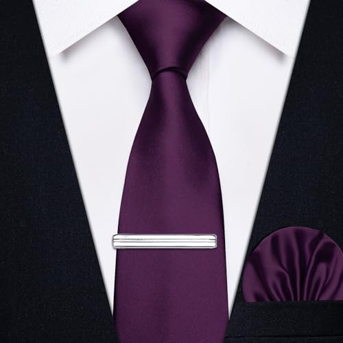 Image of YourTies Skinny Ties for Men Satin 2.4 inch Slim Necktie with Pocket Square Tie Clip Set Solid Color Wedding Party Business
