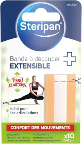 Steripan - Bande à Découper Extensible - Idéal Pour les Articulations - Tissu Élastique - 10 Bandes de 10x6cm