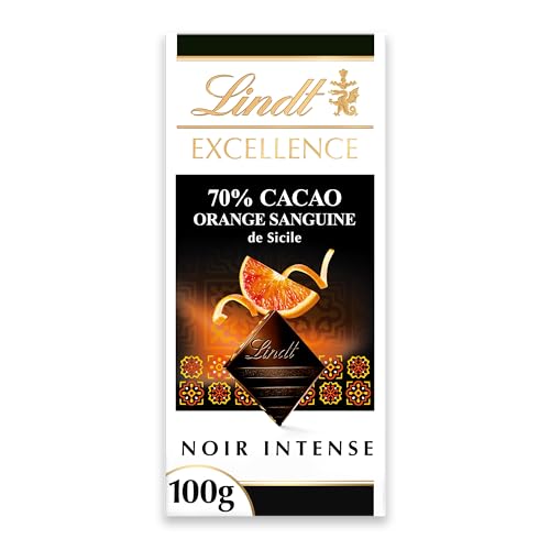 Lindt - Tablette EXCELLENCE Noir 70% Cacao Orange Sanguine de Sicile - Chocolat Noir, 100g
