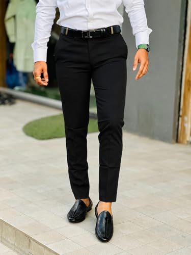 Image of Mens Solid Polyester Twill Slim Fit Formal Pants | Lightweight and Breathable Fabric | Flat Front Design | Ideal for Office, Travel & Semi-Formal Occasion