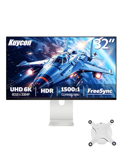 Kuycon G32X 32 inch FHD (6016 x 3384) 6K Monitor, IPS Black Panel, 1.07 Billion Colors, 99% sRGB, 5ms, HDR10, G-Sync FreeSync, 1500:1 Contrast, 218PPI, HDMI, DP, VESA (Minimalist - with Stand)