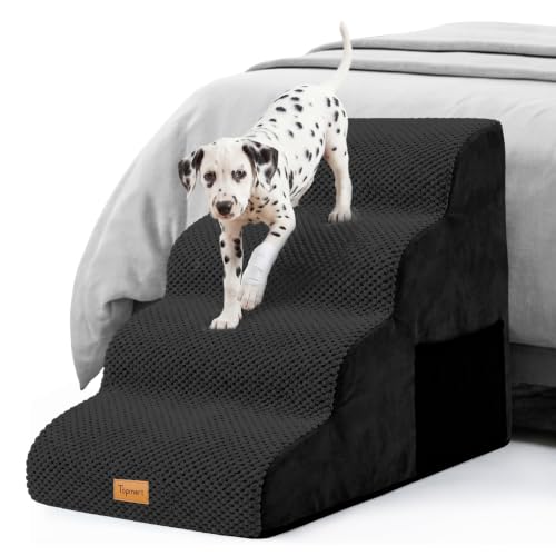 Image of Topmart High Density Foam Dog Steps 4 Tiers, Extra Wide Deep Pet Steps | Non-Slip Dog Stairs Ramp for Bed, Soft Foam Cat Ladder, Best for Older Injured, Older Pets, Cats with Joint Pain