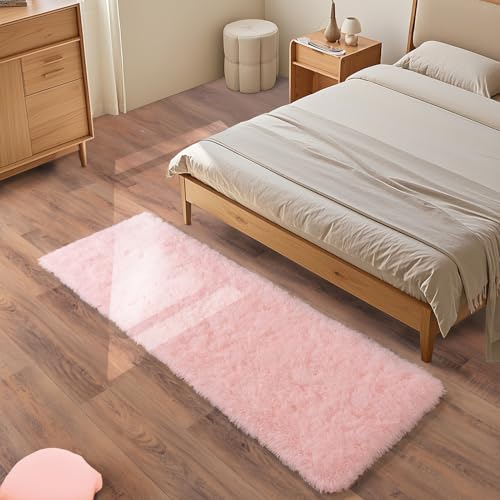 Pink Fluffy Rugs for Bedoom Girls, 2x6 Small Soft Faux Fur Area Rug - Cozy Fuzzy Plush Non-Slip Shaggy Carpet for Living Room, Kids Girls Room Home Dorm Nursery