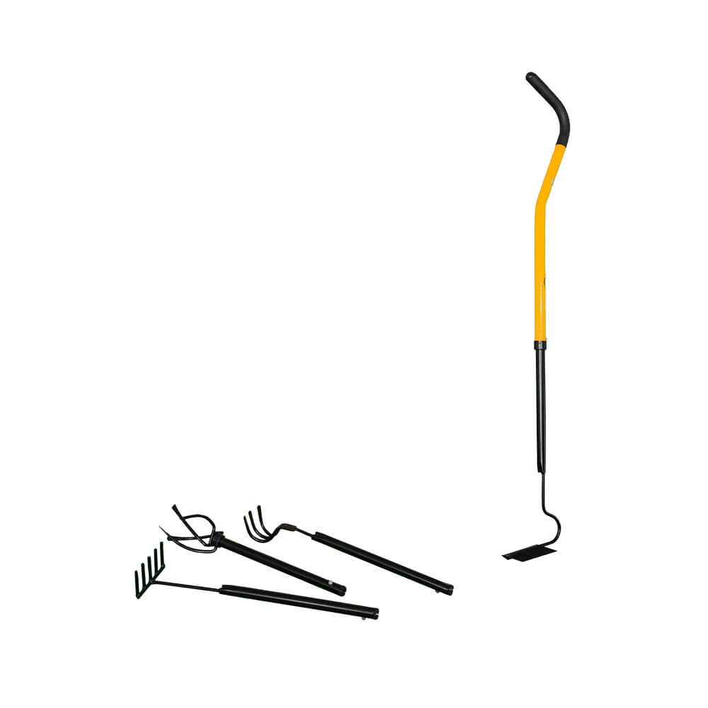 TORNADICA Kit di attrezzi da giardinaggio, per la cura di giardini e vasi, include mini coltivatore, arado di suco, estrattore a 3 denti e mini rastrello, altezza regolabile max 95 cm, 1,55 kg