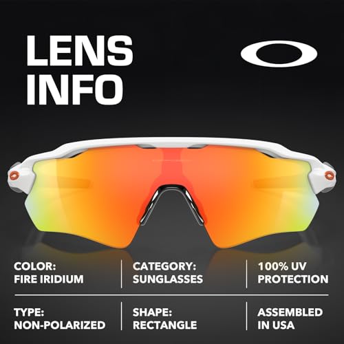 Image of Oakley OO9208 Radar EV Path Rectangle Shaped Non-Polarized Sunglasses for Men - Includes Official Eyewear Kit - Polished White Frame with Fire Iridium Lens