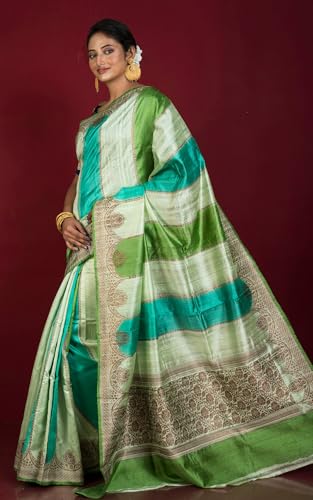 Bengal looms India Weaves of Elegance green tussar silk saree in tussar silk – image 3