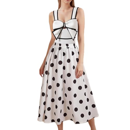 Women's 2 Piece Swimwear A Line Long Dress with 3D Bow Knot & Polka Dot Pattern