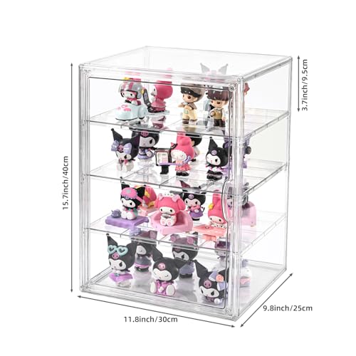 Image of 4 Tier Display Case for Collectibles,Clear Display Box with 3 Movable Plates ,Storage Container with Magnetic Door