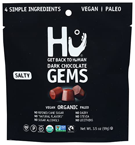 Hu Organic Snacking Salty Dark Chocolate Gems, Natural, Organic, Vegan, Gluten Free, Paleo, Non GMO, Fair Trade, 3.5 Ounce (Pack of 6)