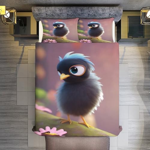 Parure de lit oiseau impression 3D haut de gamme en microfine douce King size