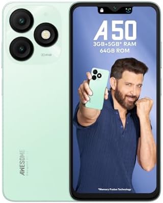 itel A50|6.6" HD+ Display with Dynamic Bar| 3GB RAM +64GB ROM, Upto 8GB RAM with Memory Fusion|Octacore Processor|8MP AI Dual Rear Cam|5000 mAh Battery | Lime Green