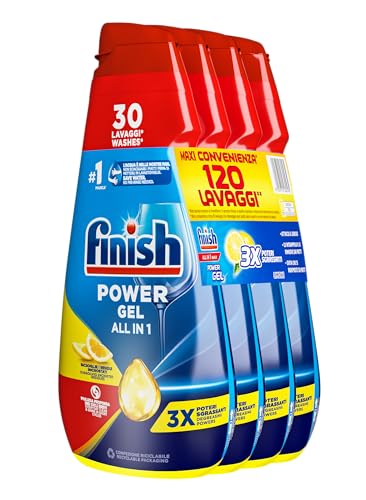 Finish Powergel Geschirrspülmittel Zitrone, Spülmaschinengel, 120 Waschmaschinen, 4 Packungen mit je 30 Spülmaschinen