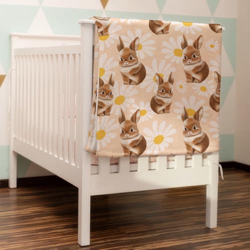 Image of Cute Rabbit Bunny Daisy Flowers Baby Blanket for Boys Girls Animal Flannel Soft Receiving Blankets Swaddle Blanket Toddler Nursery Bed Blankets Stroller Crib Daycare Playmat 40x50