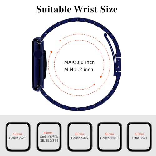 Image of Slim Metal Bands for Apple Watch 49 /46 /45 /44 /42mm(Series 3 /2 /1) | Thin Shiny Stainless Steel Strap Bands for Women, Fit iWatch Series 11 10 9 8 7 6 5 4 3 2 1, SE3 /2 /1, Ultra 3 /2 /1, Dark Blue