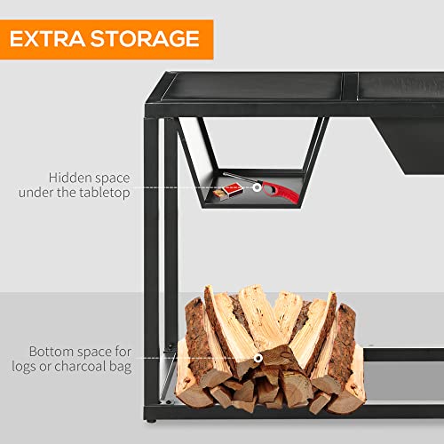 Outsunny 4-In-1 Fire Pit, Bbq Grill, Ice Bucket Cooler, Garden Table, With Cooking Grate, Log Grate & Waterproof Cover, Galvanized Steel Wood-Burning Fireplace With Spark Screen & Poker #TOP5