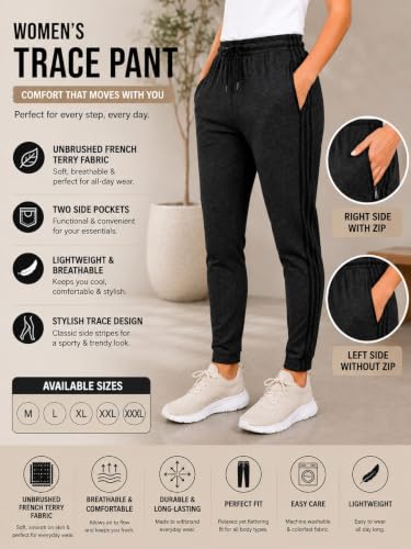 Image of Track Pants for Women with 2 Pockets | 1 Zip Pocket & 1 Open Pocket | Regular Fit Sports Lower for Women's | Gym Running Jogging Workout Casual Wear Track Pant