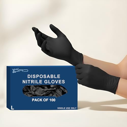 Image of 100 Pcs Disposable Nitrile Gloves | Powder-Free, Latex-Free, Food Safe & Chemical Resistant Hand Gloves for Kitchen, Medical, Salon, Cleaning & Lab (Large)