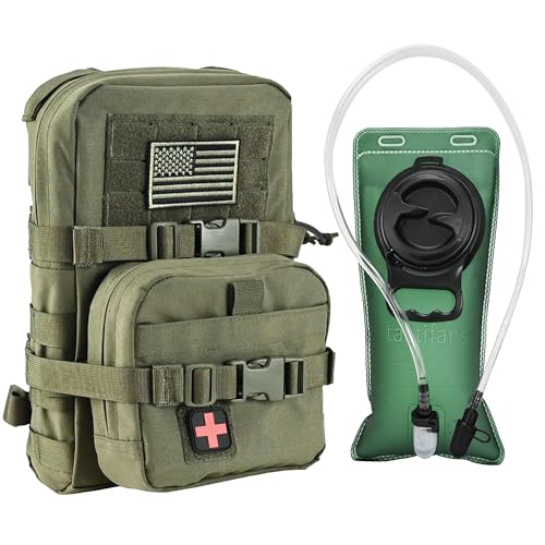 MOLLE Hydration Pack for Plate Carrier,Compact Water Bladder Carrier for Tactical Vest Backpack,Mini 1.5L-2L Hydration Backpack with IFAK Pouch (RG+Bladder)