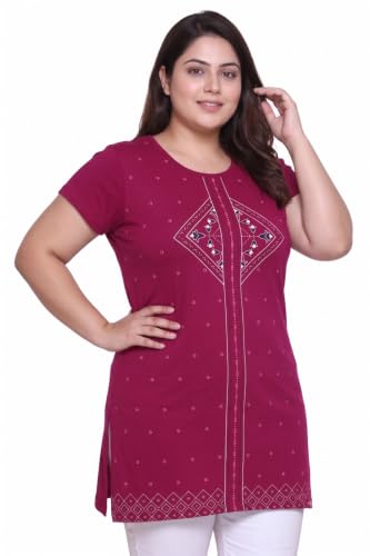Image of Women Printed Cotton Tshirt with Side Slits & Pocket