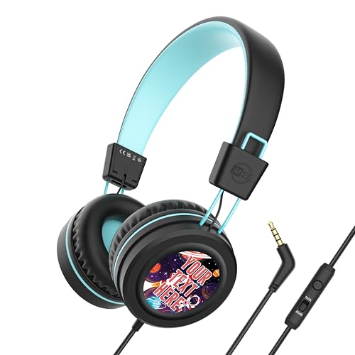 Image of MEE audio KidJamz KJ55 Personalized Wired Headphones for Kids with Custom Full Color Photo Print, 3.5mm Plug Headset, Volume Limiter, & Microphone, Printed Graphics for School, Gift, Travel (Black)