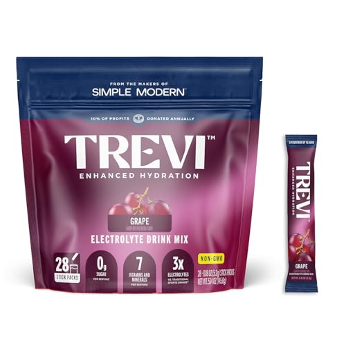 Image of TREVI Electrolytes Powder Packets, Sugar Free Hydration, Grape 28 Count | Essential Daily Drink Mix, 0 Sugar, Magnesium, Potassium, Vitamin C, Calcium, B6 & B12 Vitamins