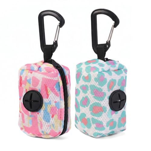 2 Pezzi Porta Sacchetti Cane Cacca, Dispenser Sacchetti Cane Universale con Moschettone per Guinzaglio, Accessori per la Pulizia e Passeggiata di Cani e Gatti, Set da 2 (Rosa e Blu)