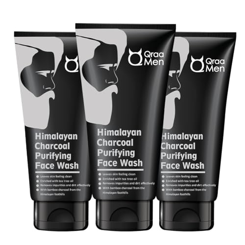 Image of Qraa Men Himalayan Charcoal Purifying Face Wash |For Deep Cleansing Of Pores|Removes Dirt, Control Oil| Fights Pollution, Blackheads, Acne & Pimples | All Skin Types | Pack of 3 (100gm X 3)