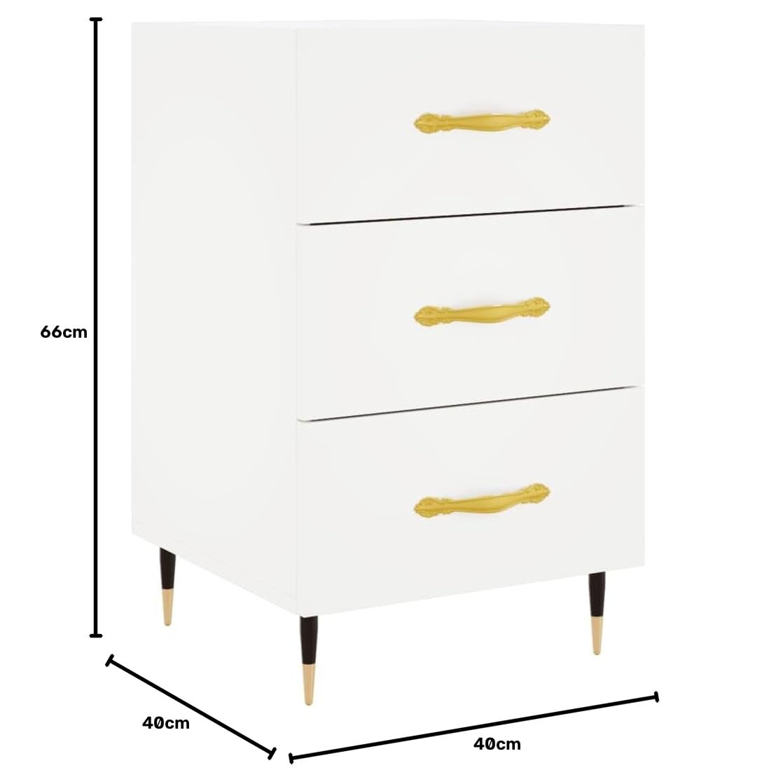 Générique Table de Chevet Blanc 40x40x66 cm avec tiroir, Bois d'ingénierie Durable et Pieds en métal, Rangement spacieux pour Livres et Objets, Fixation Murale Incluse