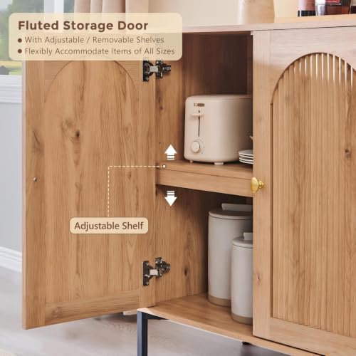Image of IFGET Modern Buffet Cabinet with Storage, 92.63 inch W Fluted Arched Sideboard Cabinet w /Adjustable Shelves, Wooden Modular Coffee Bar for Dining Room, Kitchen, Living Room, Entryway, Natural