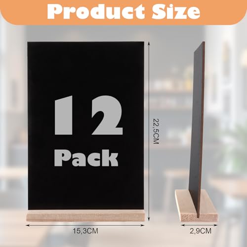 CYEER 12 Stück Kreidetafel Aufsteller (ca. 15x22 cm / A5), Doppelseitige Tafel zum Beschriften mit Holzfuß, Tischaufsteller für Buffet, Hochzeit, Preisschilder & Party Deko