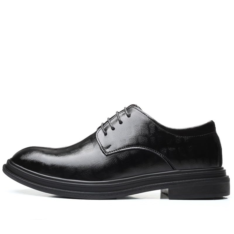 Dress Oxford for Men Lace Up Round Toe Vegan Leather Solid Color Derby Shoes Block Heel Rubber Sole Anti-Slip Prom3